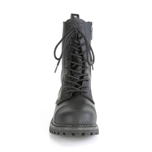 Demonia Riot-10 Black Vegan Leather Stiefel Damen D051-293 Gothic Kampfstiefel Schwarz Deutschland SALE